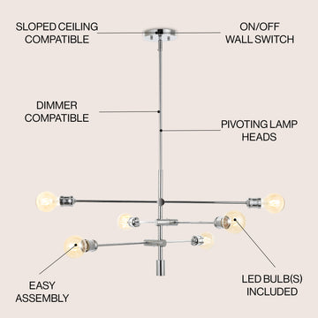 Atlas Modern Vintage Iron Arm-Adjustable LED Chandelier - JONATHAN Y